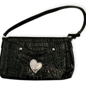 GUESS Black Croc-Embossed Wristlet